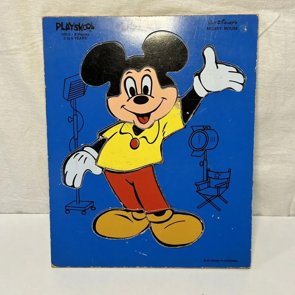 Vintage PLAYSKOOL Kids Walt Disney Mickey Mouse #190-5 Wood Puzzle 8 Piece Blue